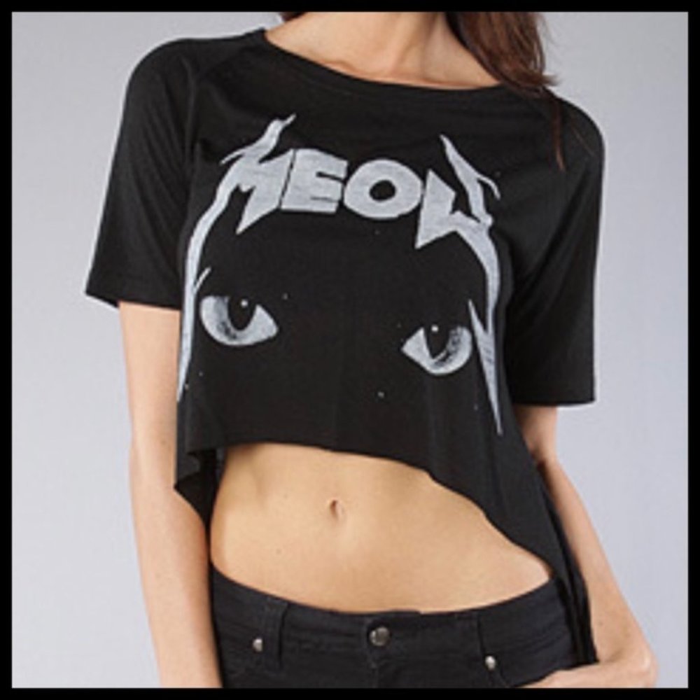 UNIF Black Meow Metallica Crop Top MEDIUM